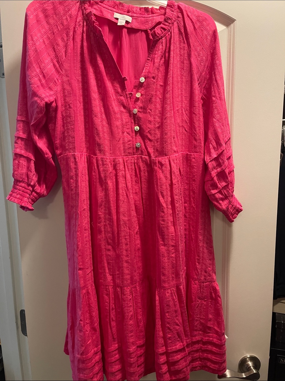 J. Jill Hot Pink Button-Front Tiered Tunic Dress